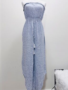 Gypsy Strapless Blue Printed Jumpsuit Size Small/ Length 48